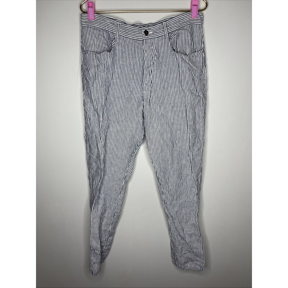 Alex Crane Pants Mens 33 x 31 Striped 100% Linen Button Fly Office Formal Work